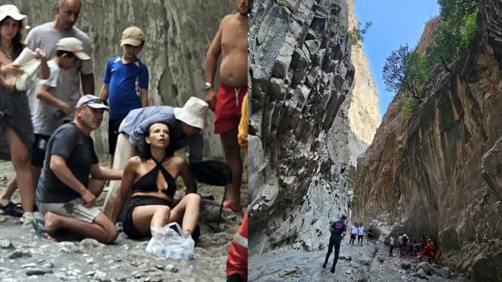 Dünyaca ünlü kanyonda turist kafilesinin üzerine taşlar düştü