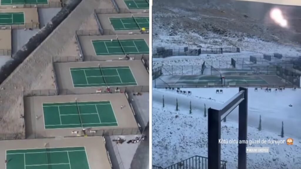Kayseri’deki tartışmalı tenis kortları karlar altında kaldı: Turnuva durduruldu
