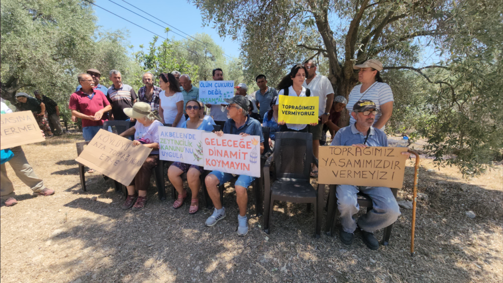 İkizköy Akbelen’de zeytin tarlalarında sondaj ve zeytin sayımına sert tepki